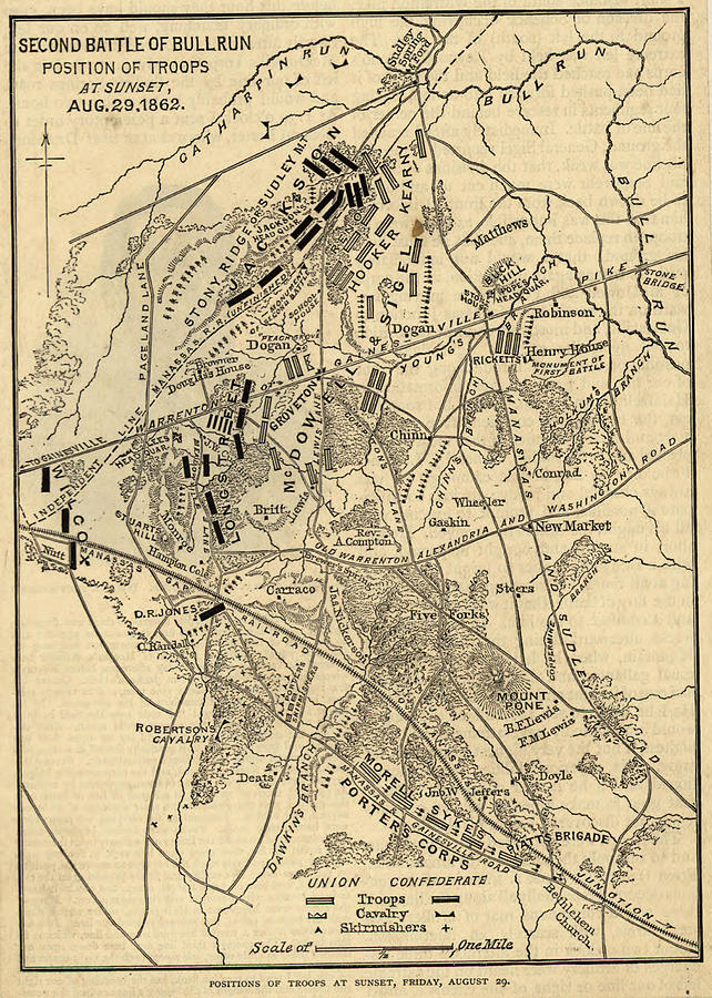 Vintage Battle Of Bull Run Map - 1886 Drawing