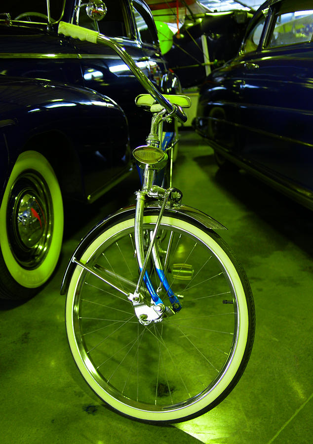 Vintage Bike Between Two Vintage Cars Photograph