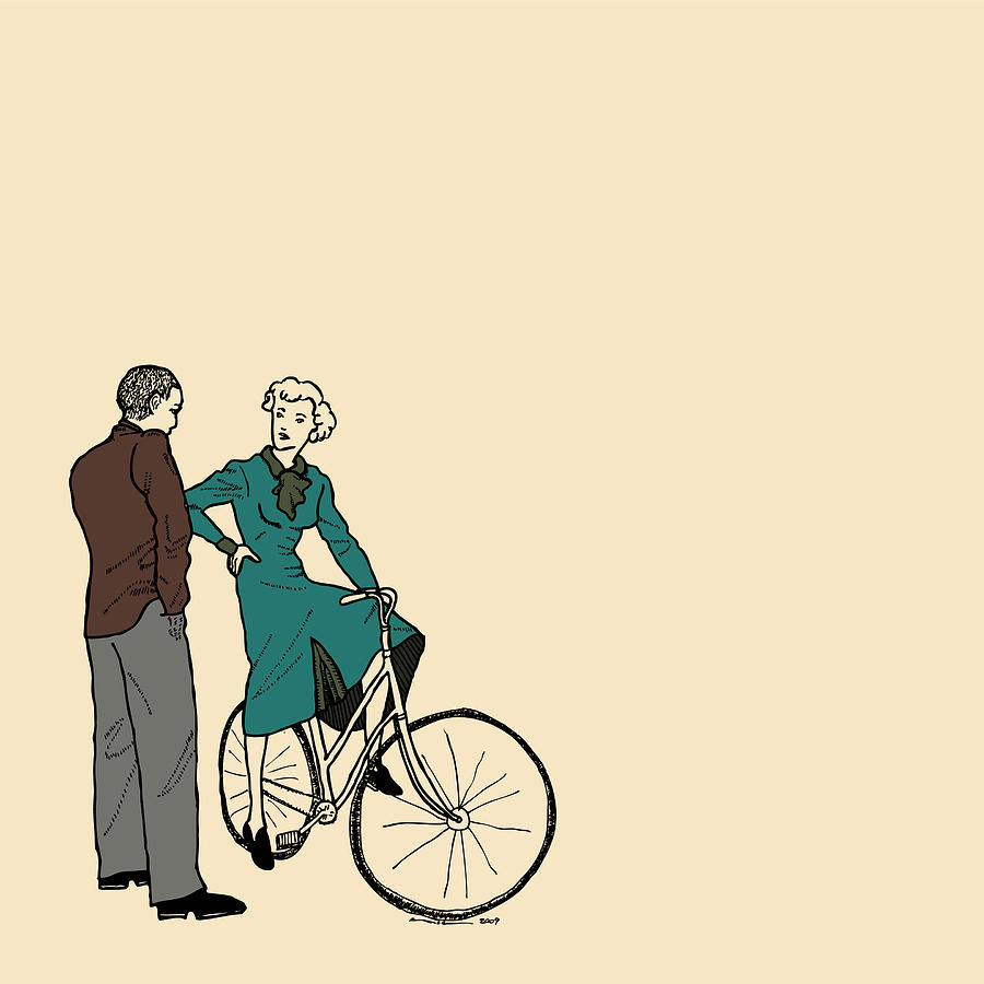 Vintage Drawing - Vintage Bike Couple by Karl Addison