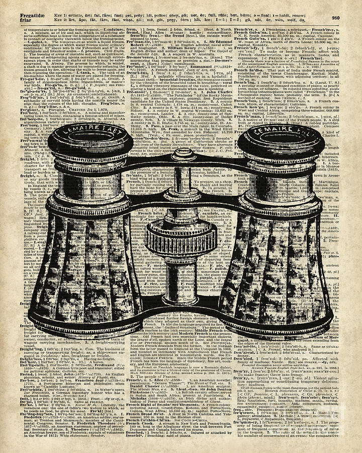 Vintage Digital Art - Vintage Binoculars Over Old Dictionary Page by Anna W