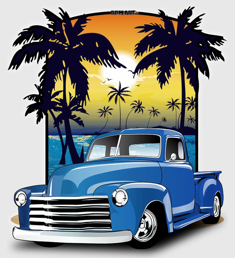 Vintage Digital Art - Vintage Blue Advance-Design series 1948 Chevrolet Pick Up truck 48 Chevy Pickup Truck  by Jim Schuett