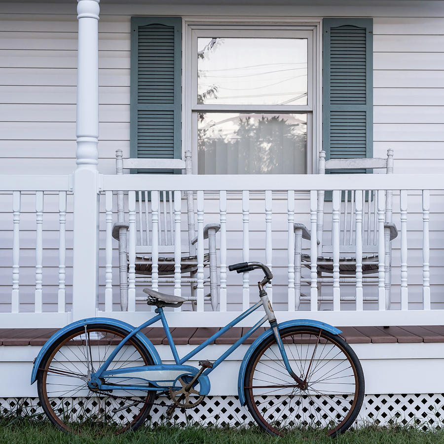 Vintage Blue Bicycle Square Photograph by Terry DeLuco