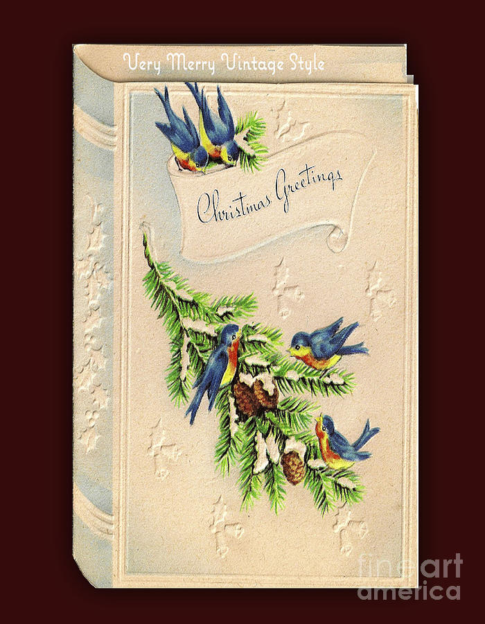 Vintage Blue Bird Christmas Card Digital Art by Melissa Messick