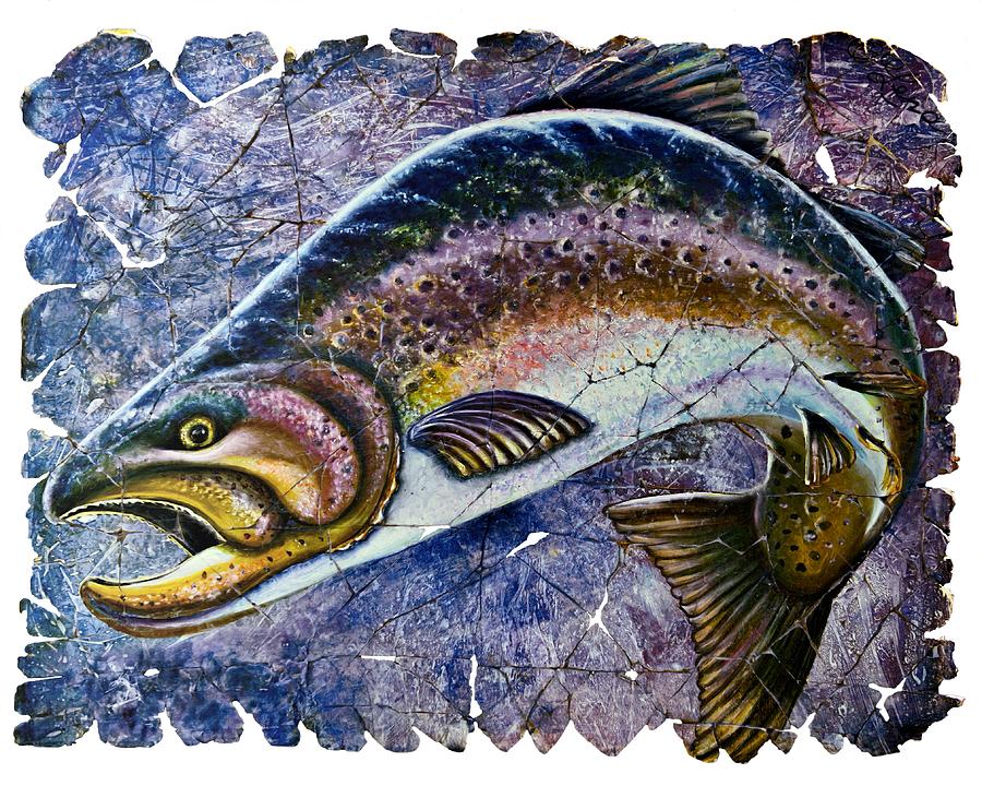  Vintage Blue Trout Fresco Every Fisherman should have inspiring art and a Fisherman Prayer Painting by OLena Art