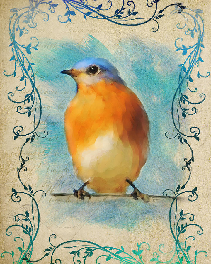 Vintage Bluebird With Flourishes Painting by Jai Johnson