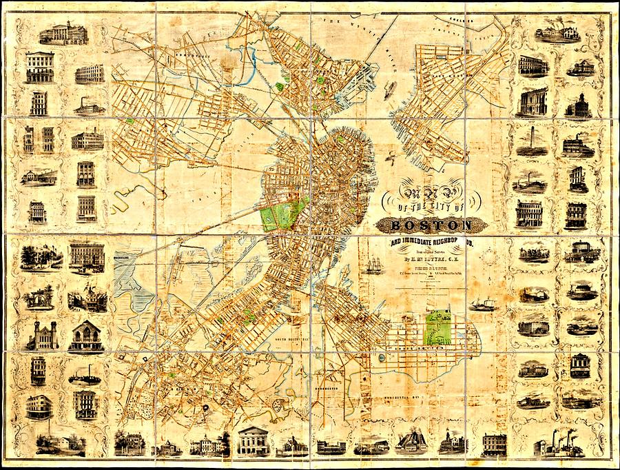 Vintage Boston Map 9 Digital Art by Vintage Boston Maps - Pixels