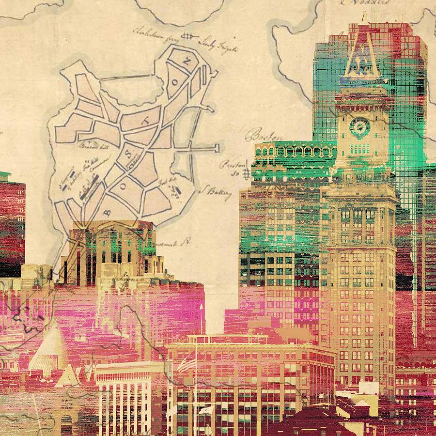 Vintage Boston Skyline Digital Art By Brandi Fitzgerald Fine Art America