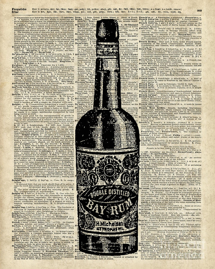 Vintage Digital Art - Vintage Bottle of Rum Over Antique Book Page by Anna W
