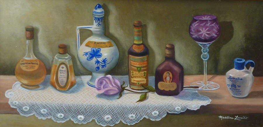 Vintage Bottles Painting by Madeline  Lovallo