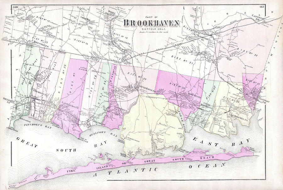 Brookhaven Drawing - Vintage Brookhaven and Fire Island NY Map - 1873 by CartographyAssociates