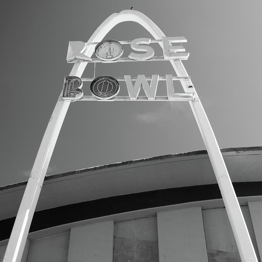 Tulsa Photograph - Vintage BW Rose Bowl Route 66 Tulsa - Square Format by Gregory Ballos