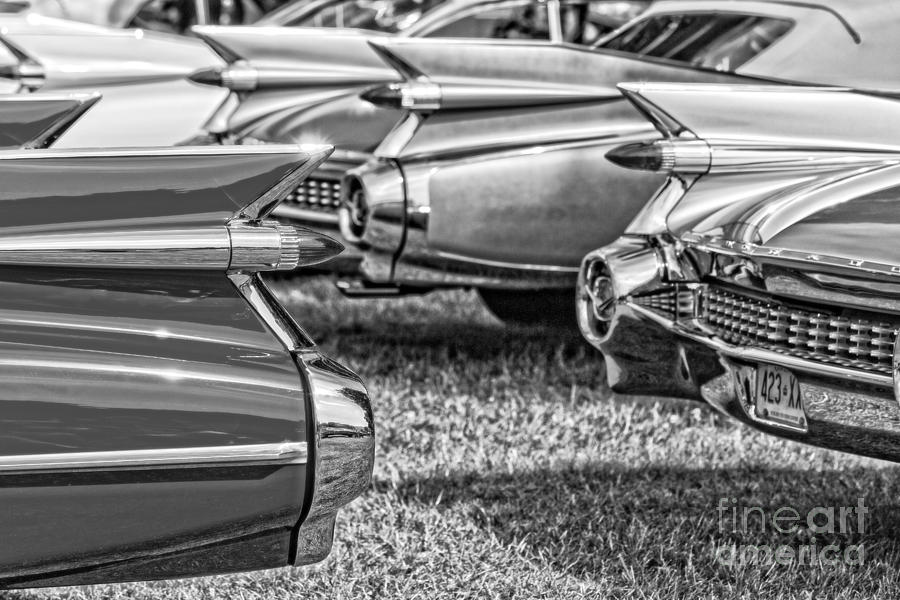 Vintage Photograph - Vintage Cadillac Caddy Fin Party Black and White by Edward Fielding