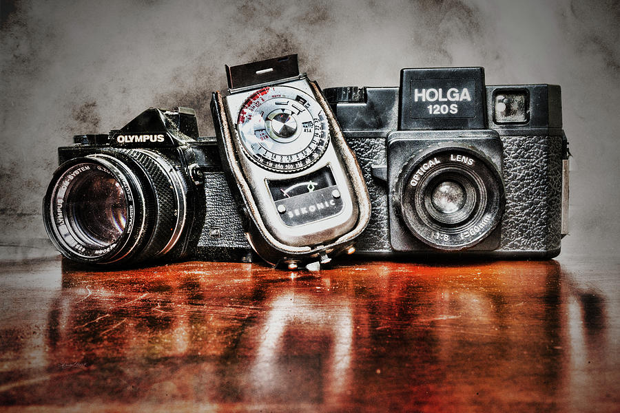 Vintage Cameras and Light Meter Photograph by Sharon Popek