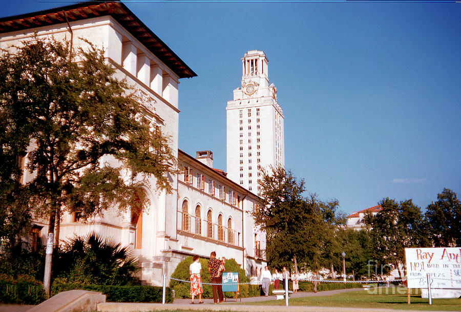 Vintage Photograph - Vintage campus view in August 1956 of University of Texas Tower by Dan Herron