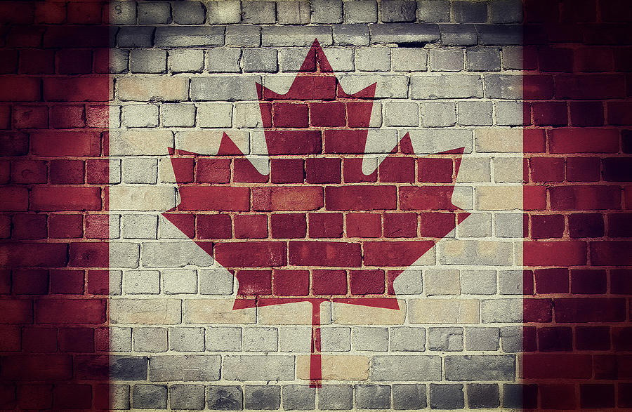 Vintage Canada flag on a brick wall Digital Art by Steve Ball