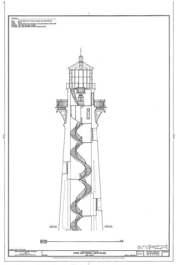 Vintage Cape Hatteras Lighthouse Blueprint 2 Drawing