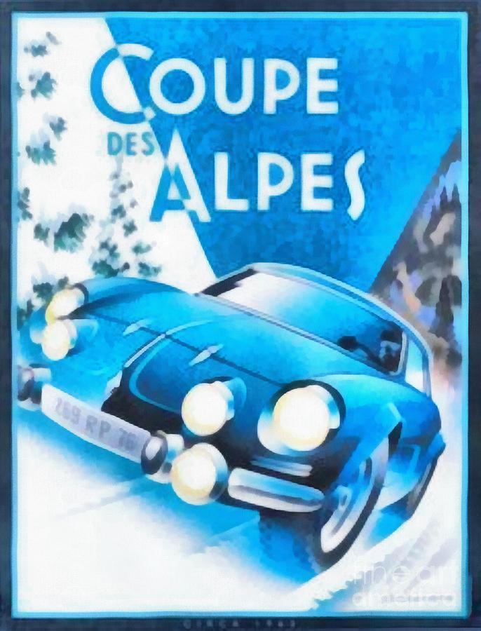 Vintage Car Race Poster Coupe Des Alpes Painting by Edward Fielding
