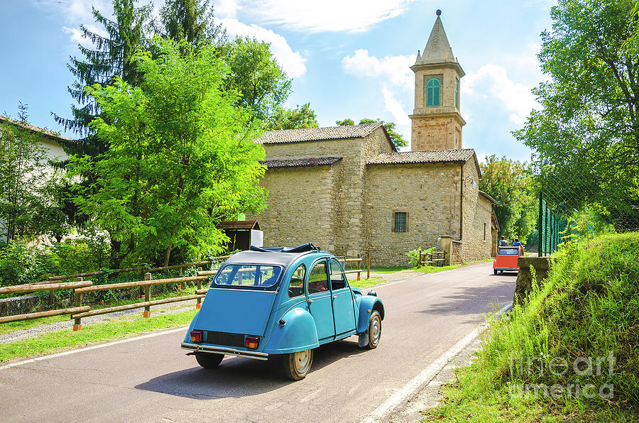 Vintage Car Travel Italy Countryside Church Photograph by Luca Lorenzelli