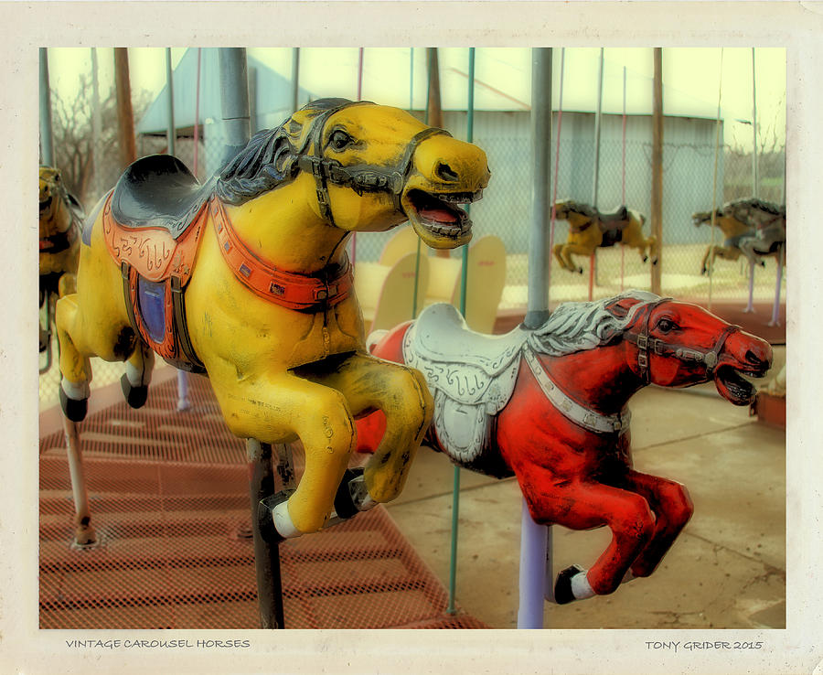 Vintage Carousel Horses Polaroid Transfer Photograph by Tony Grider