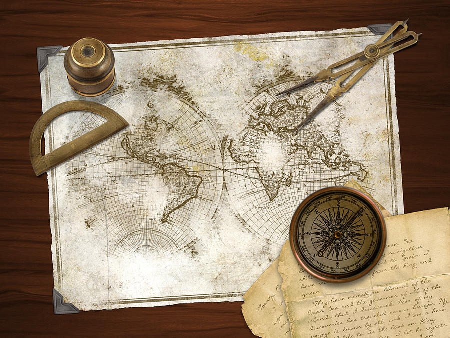 Vintage Cartography Map and Tools Digital Art by Ron Trnka - Fine Art 