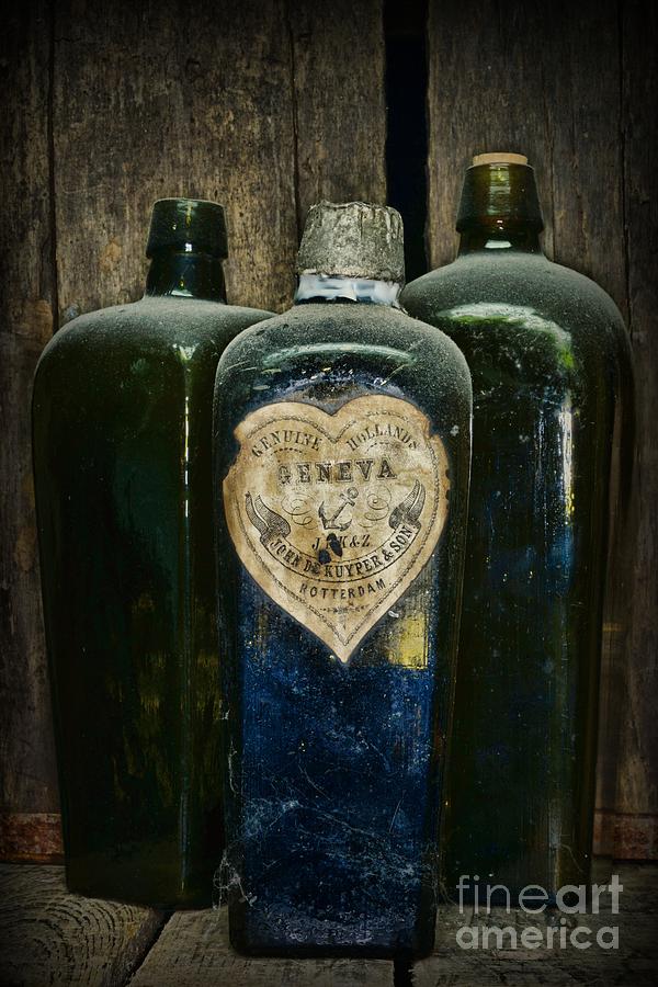 Vintage Photograph - Vintage Case Gin Bottles by Paul Ward