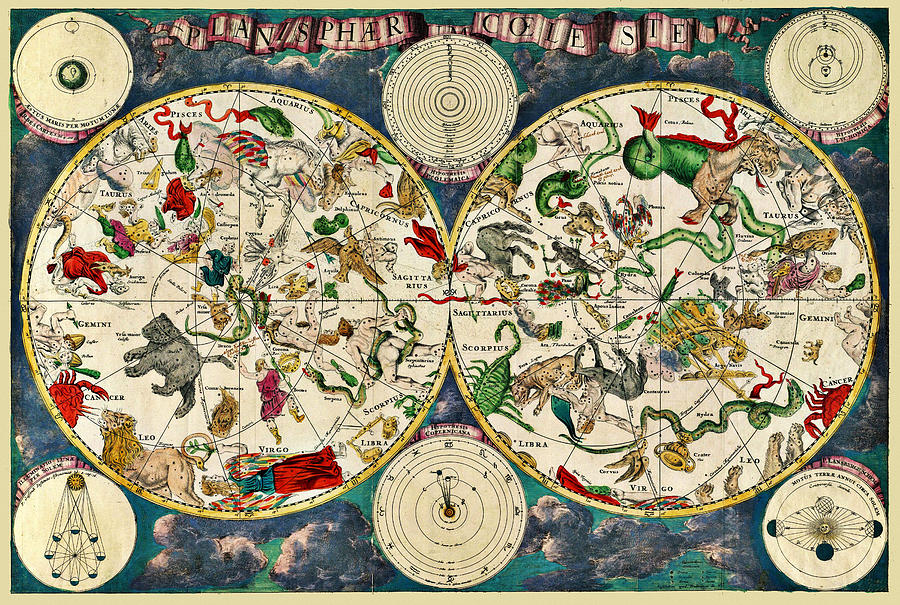 Vintage Celestial Map 1670 Photograph by Andrew Fare