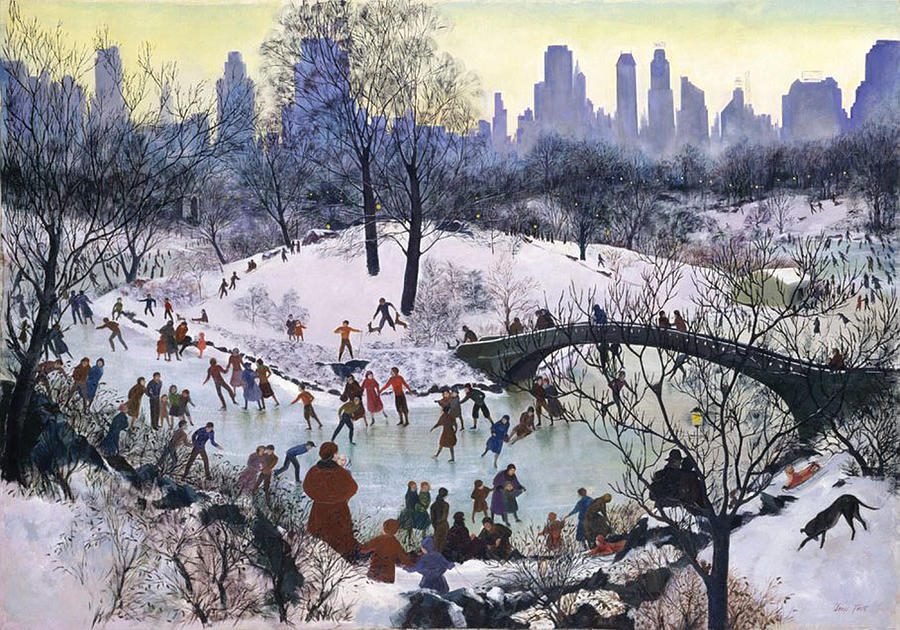 Vintage Central Park Skating Painting Painting by PaintingAssociates
