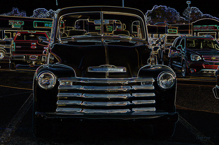 Vintage Chevy Truck Neon Art Mixed Media by Lesa Fine