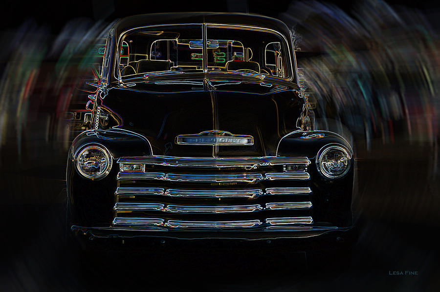Vintage Mixed Media - Vintage Chevy Truck Neon Art STIRRED by Lesa Fine