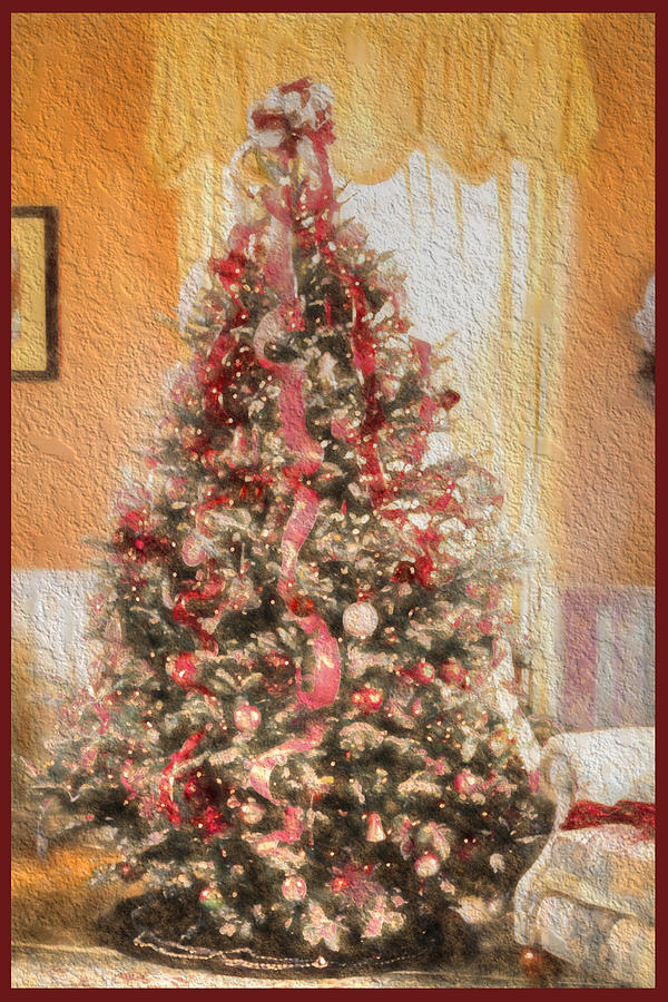 Vintage Christmas Tree In Classic Crimson Red Trim Photograph