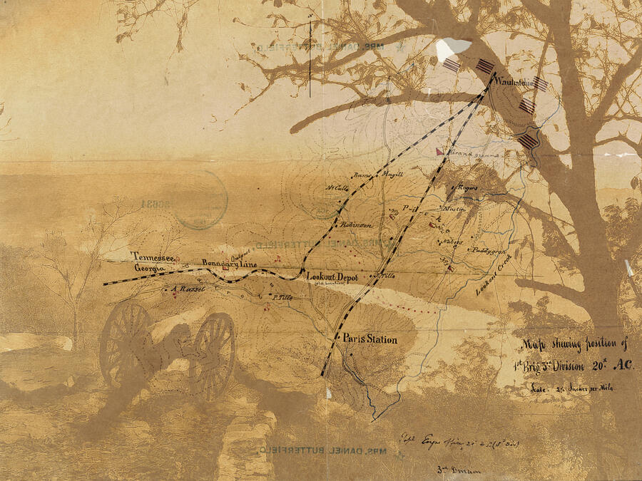 Vintage Civil War Map Art, The Battle of Chattanooga at Lookout Mountain Mixed Media by Shelli Fitzpatrick