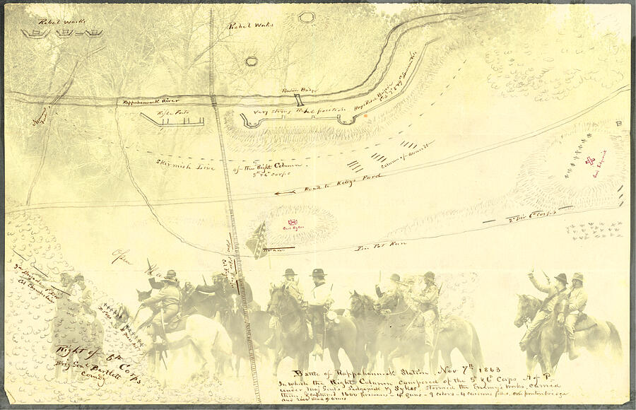 Vintage Civil War Map Art, The 2nd Battle of Rappahannock Station  Mixed Media by Shelli Fitzpatrick