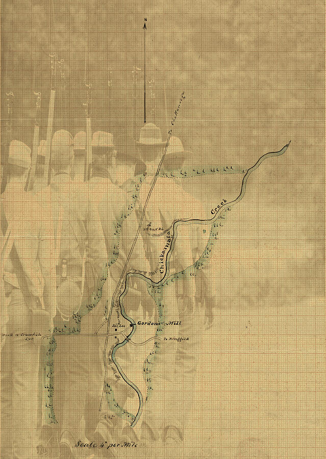 Vintage Civil War Map Art, The Battle of Chickamauga Mixed Media by Shelli Fitzpatrick
