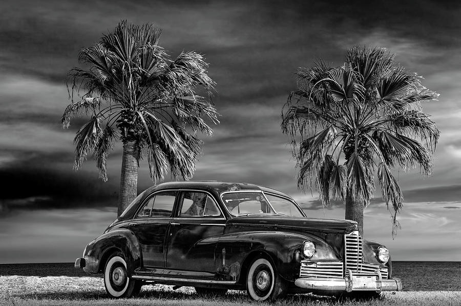 Vintage Classic Automobile in Black and White with Palm Trees Photograph by Randall Nyhof
