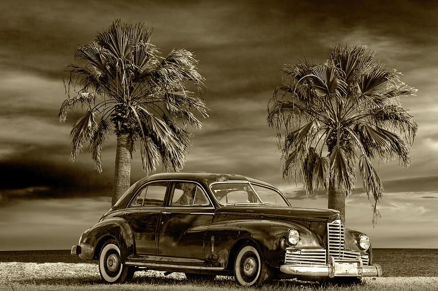 Vintage Classic Automobile in Sepia Tone with Palm Trees Photograph by Randall Nyhof
