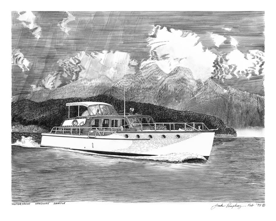 1955 classic Motoryacht Painting by Jack Pumphrey