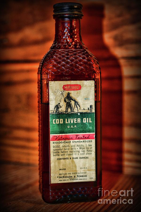 Fish Photograph - Vintage Cod Liver Oil Bottle by Paul Ward