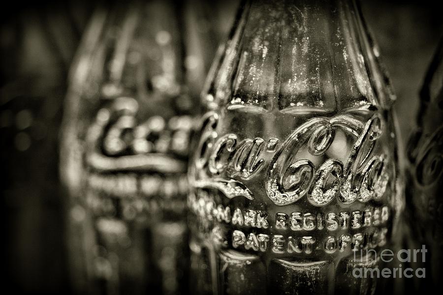 Vintage Coke Bottle Close Up in black and white Photograph by Paul Ward