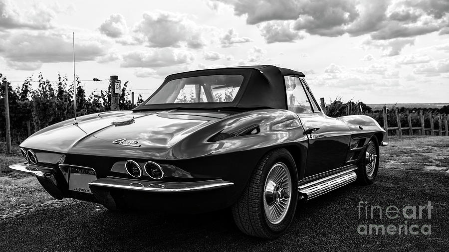 Vintage Corvette Sting Ray Black and White Photograph by Edward Fielding