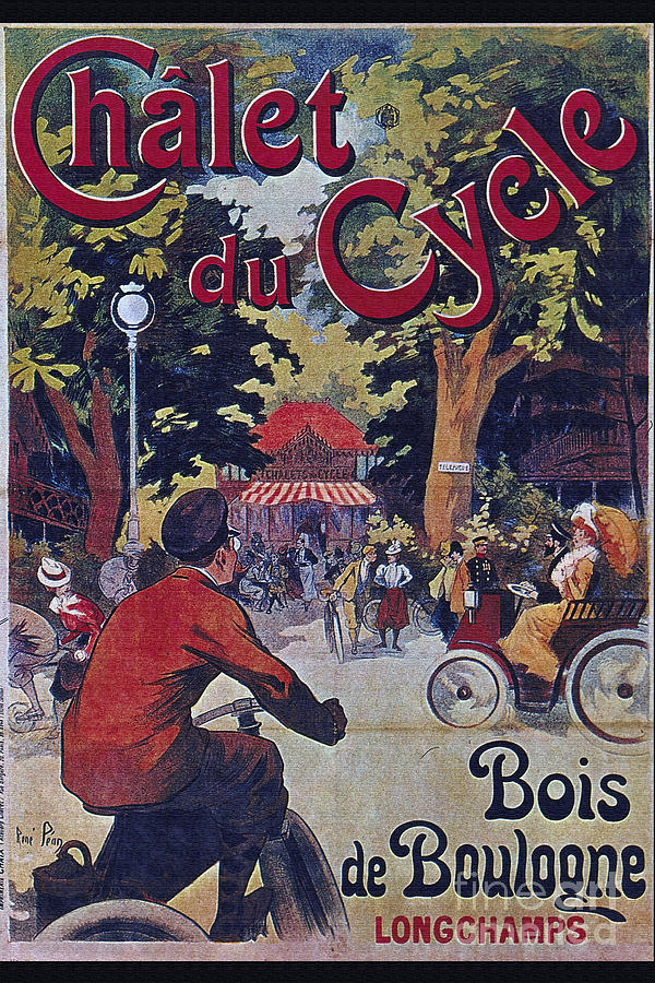 Vintage cycle poster Chalet du Cycle Bois de Boulogne longchamps Digital Art by Vintage Collectables