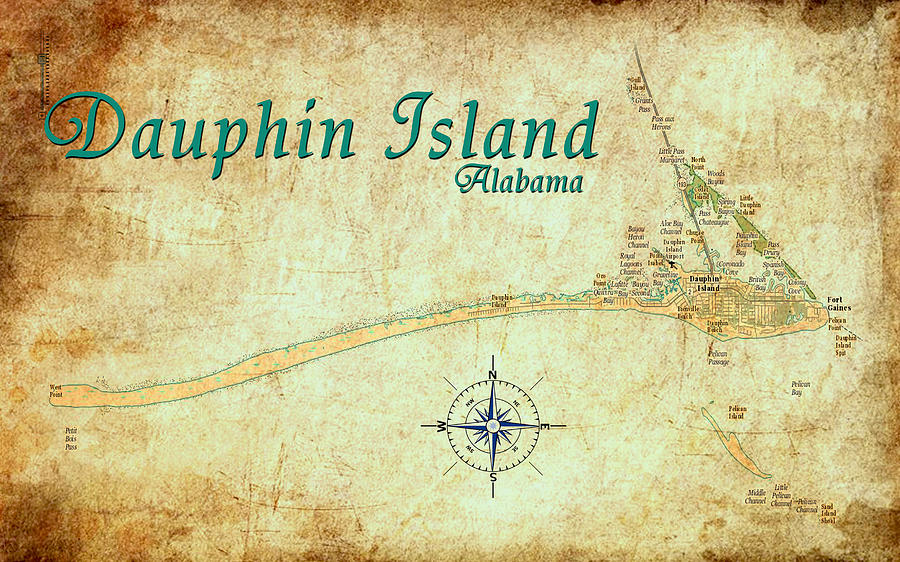 Vintage Dauphin Island Map Digital Art by Greg Sharpe