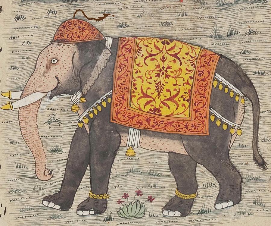 Vintage Decorated Elephant Painting - 17th Century Drawing