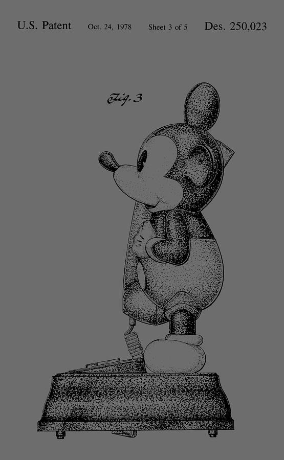 Vintage Disney Mickey Mouse Novelty Phone Patent artwork from 1978 Photograph by Chris Smith