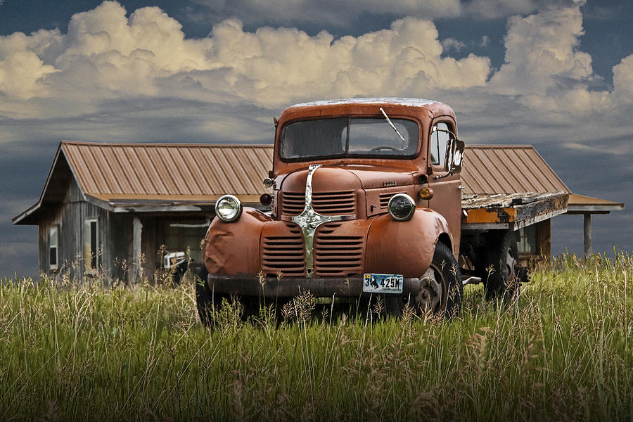 Transportation Photograph - Vintage Dodge Truck on the Prairie by Randall Nyhof