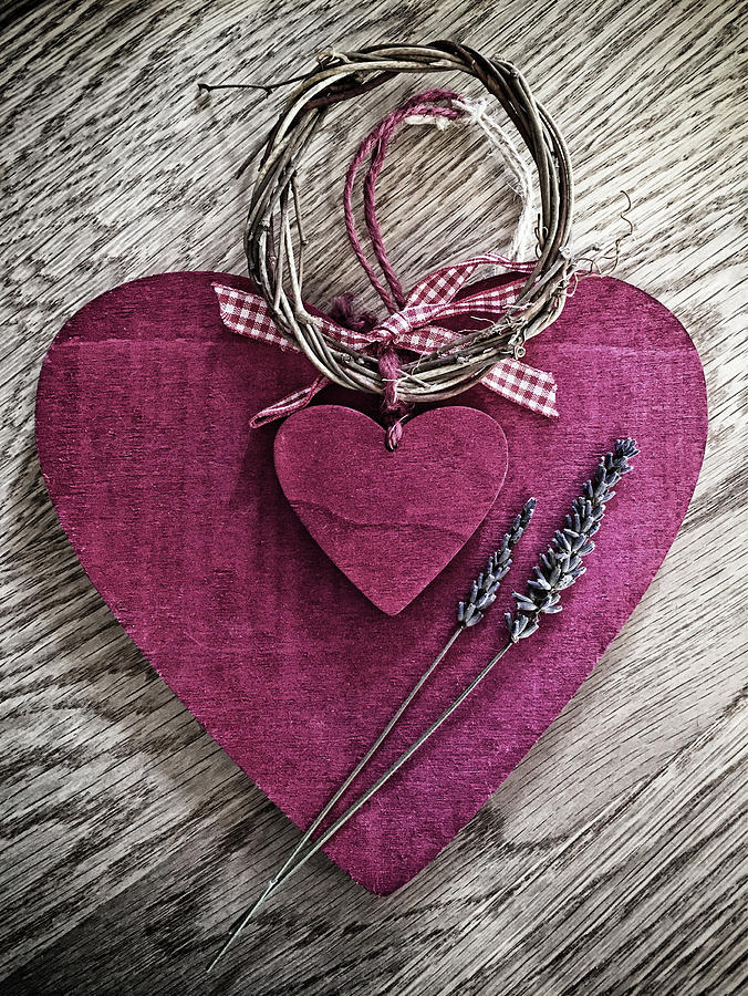 Vintage double hearts with lavender Photograph by Anita Van Den Broek ...