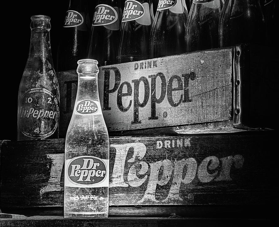 Vintage Dr Pepper in Black and White Photograph by JC Findley