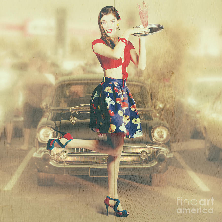Vintage drive thru pin-up girl Photograph by Jorgo Photography