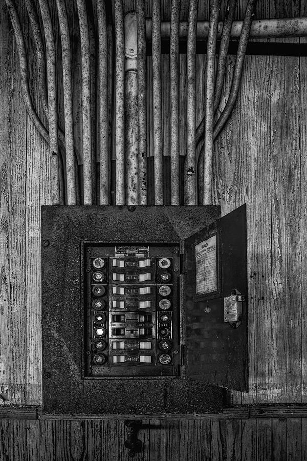 Vintage Photograph - Vintage Electric Panel BW by Susan Candelario