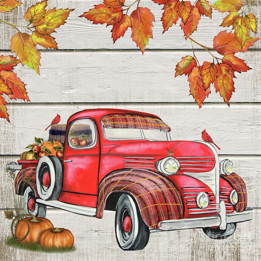 Vintage Fall Truck-B Painting by Jean Plout