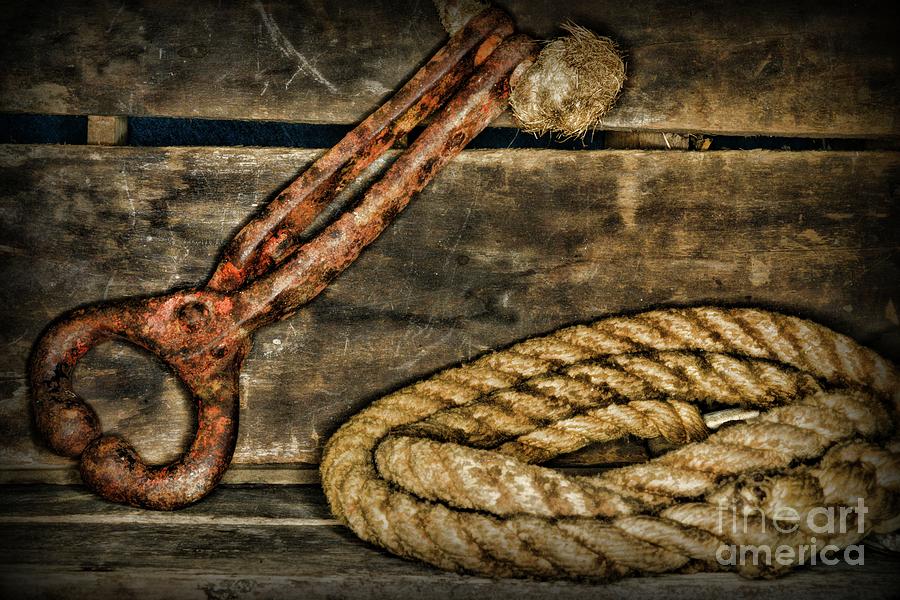 Vintage Farm Tools and Hemp Rope Photograph by Paul Ward
